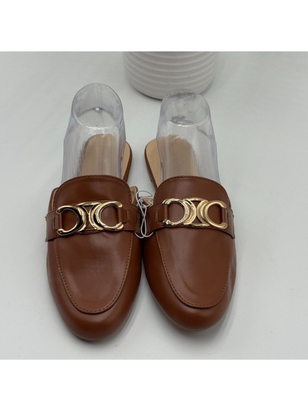 Top Moda Bellen 6 Mule Shoes Womens 9 Brown Leather Business Formal Flat Slip-On